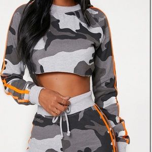 shape gray camo side striped sweater set - Pretty Little things